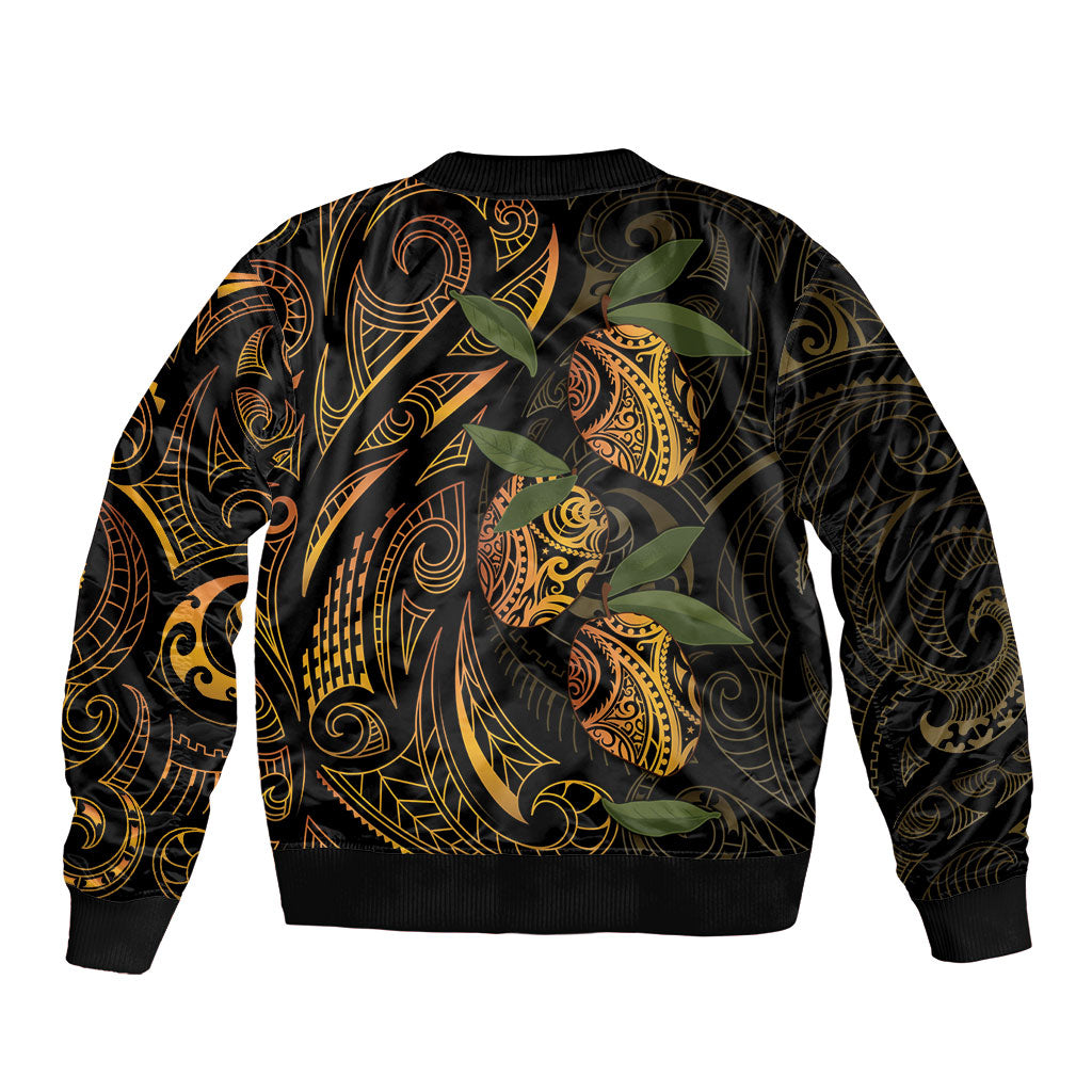 Hawaiian Mango Tribal Tattoo Bomber Jacket Gold Pacific Traditional Pattern
