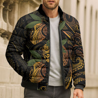 Hawaiian Mango Tribal Tattoo Bomber Puffer Jacket Gold Pacific Traditional Pattern
