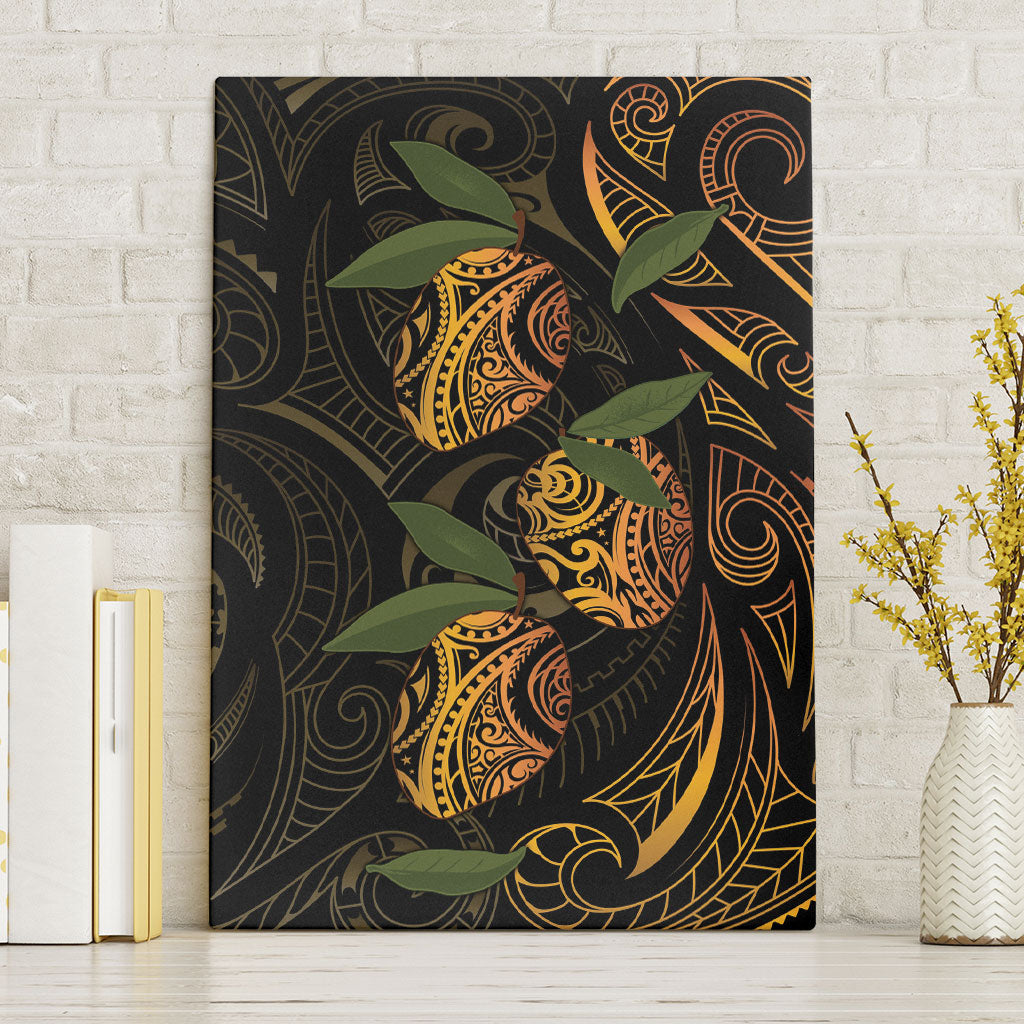 Hawaiian Mango Tribal Tattoo Canvas Wall Art Gold Pacific Traditional Pattern
