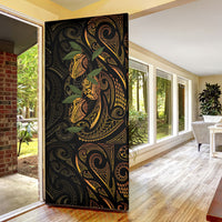 Hawaiian Mango Tribal Tattoo Door Cover Gold Pacific Traditional Pattern
