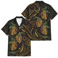 Hawaiian Mango Tribal Tattoo Family Matching Puletasi and Hawaiian Shirt Gold Pacific Traditional Pattern
