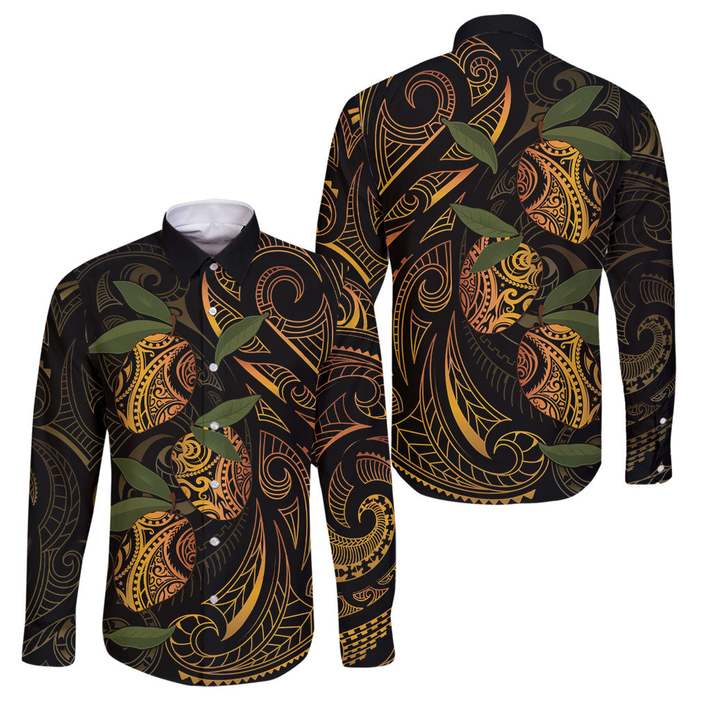 Hawaiian Mango Tribal Tattoo Family Matching Summer Maxi Dress and Hawaiian Shirt Gold Pacific Traditional Pattern