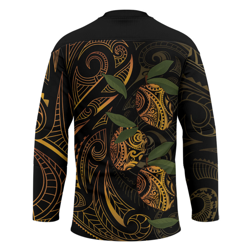 Hawaiian Mango Tribal Tattoo Hockey Jersey Gold Pacific Traditional Pattern