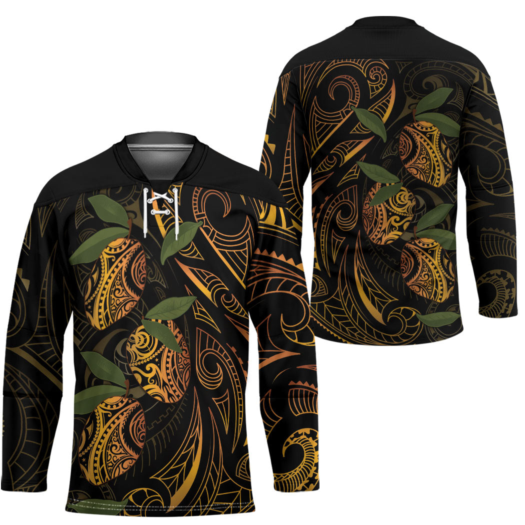 Hawaiian Mango Tribal Tattoo Hockey Jersey Gold Pacific Traditional Pattern