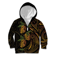 Hawaiian Mango Tribal Tattoo Kid Hoodie Gold Pacific Traditional Pattern