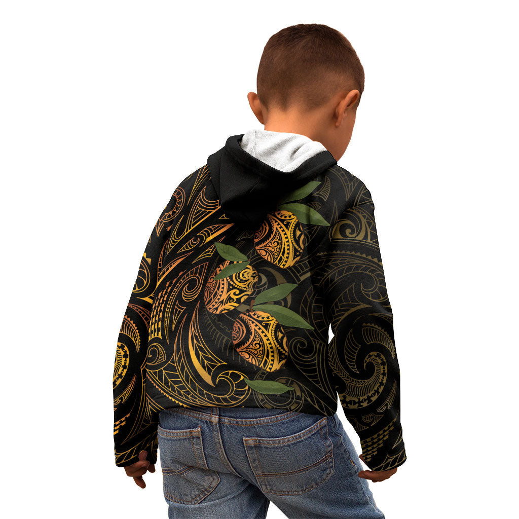Hawaiian Mango Tribal Tattoo Kid Hoodie Gold Pacific Traditional Pattern