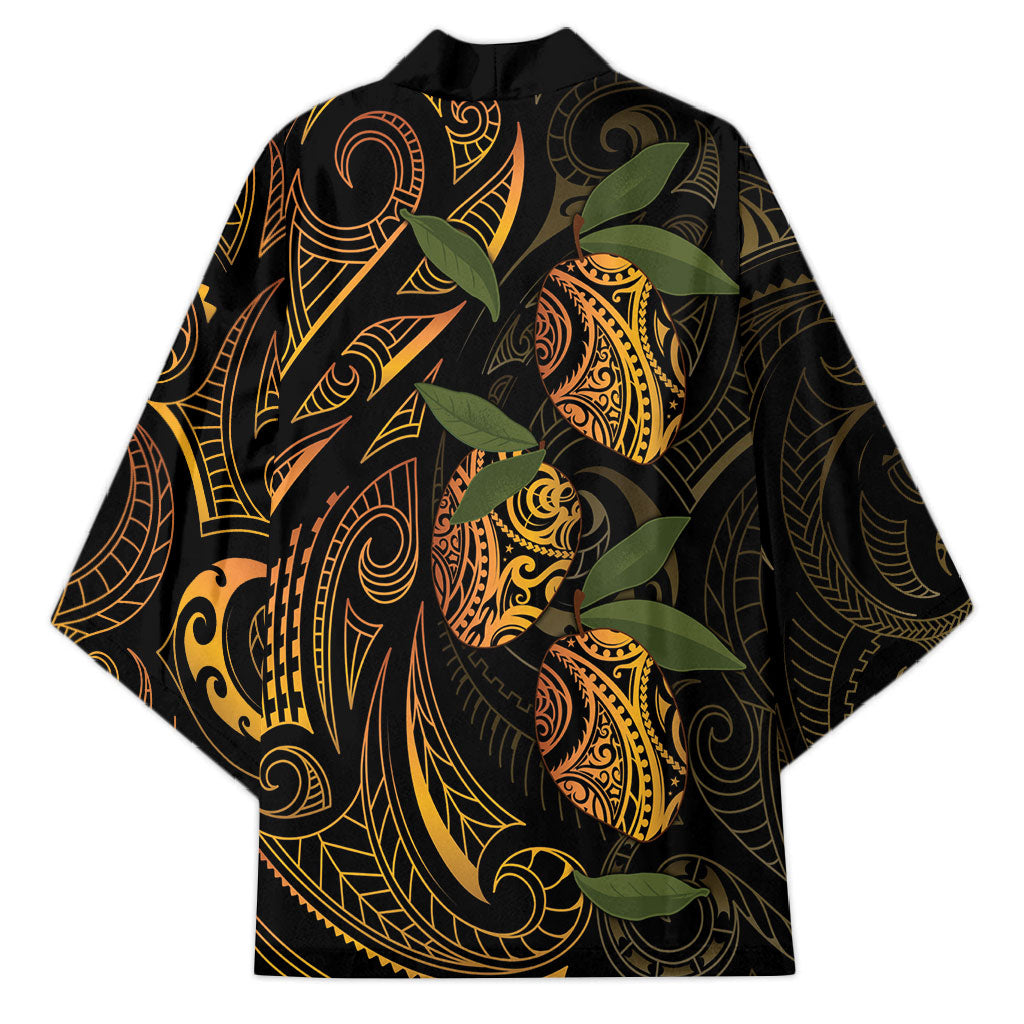 Hawaiian Mango Tribal Tattoo Kimono Gold Pacific Traditional Pattern