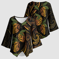 Hawaiian Mango Tribal Tattoo Kimono Sleeve Blouse Gold Pacific Traditional Pattern