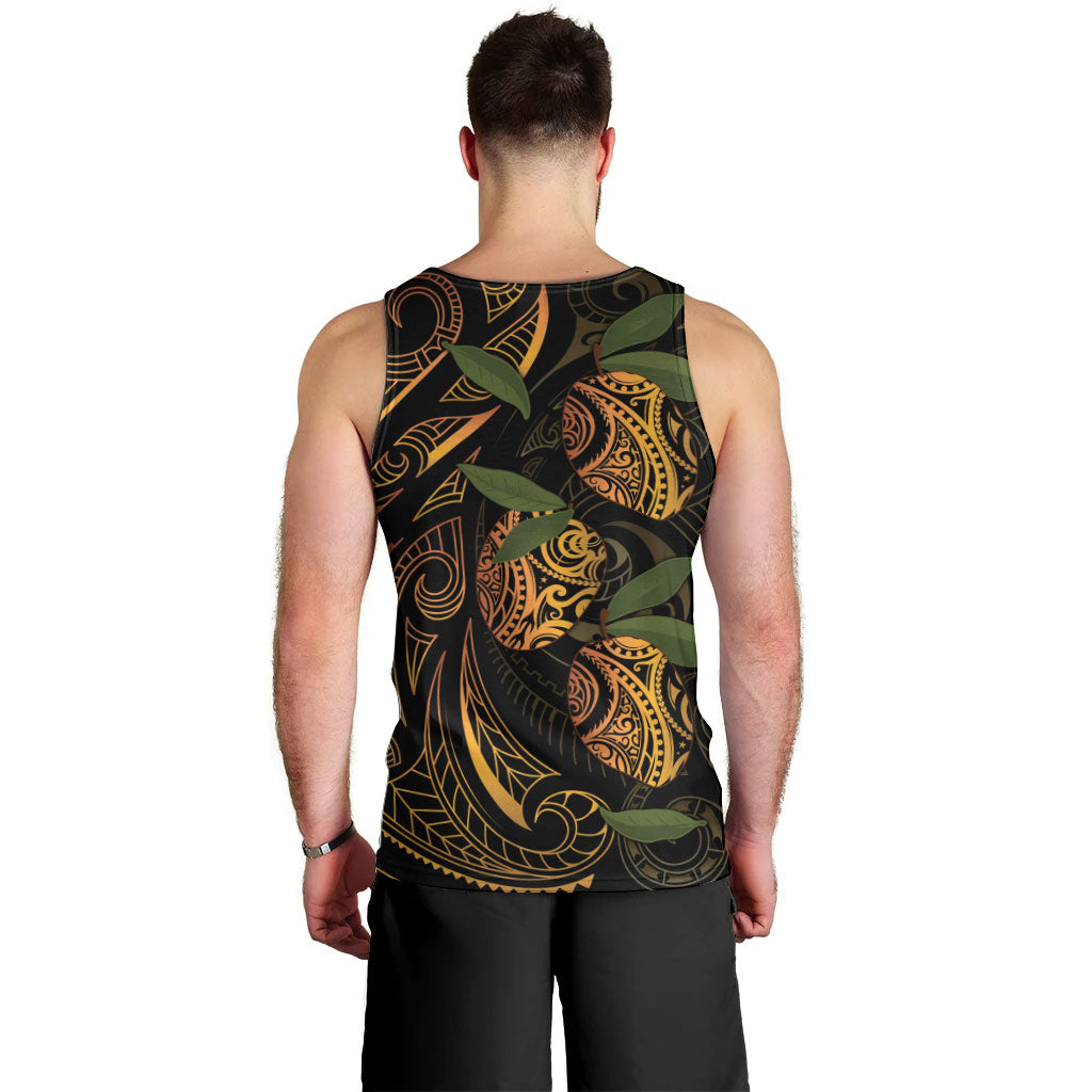 Hawaiian Mango Tribal Tattoo Men Tank Top Gold Pacific Traditional Pattern
