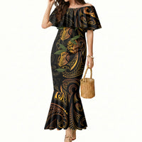 Hawaiian Mango Tribal Tattoo Mermaid Dress Gold Pacific Traditional Pattern