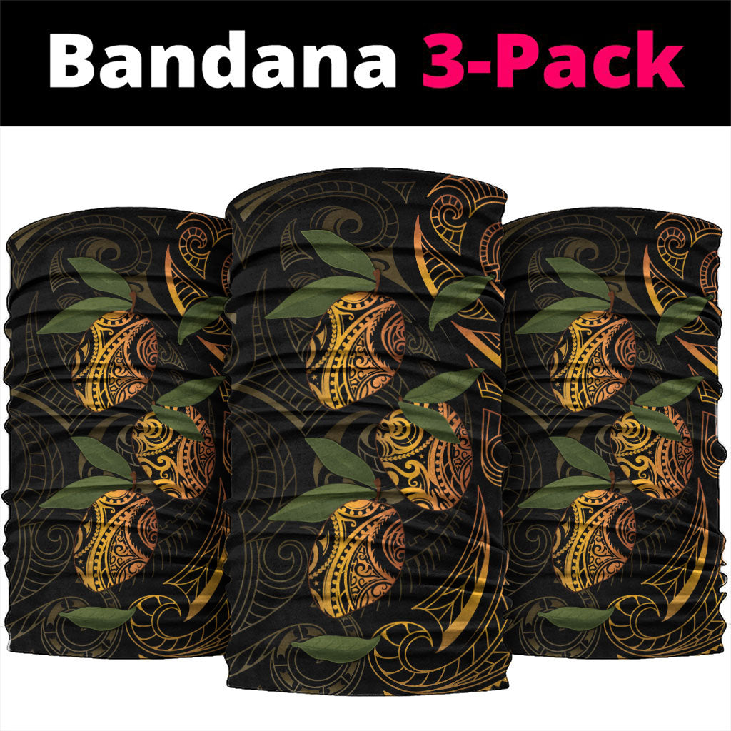 Hawaiian Mango Tribal Tattoo Neck Gaiter Gold Pacific Traditional Pattern