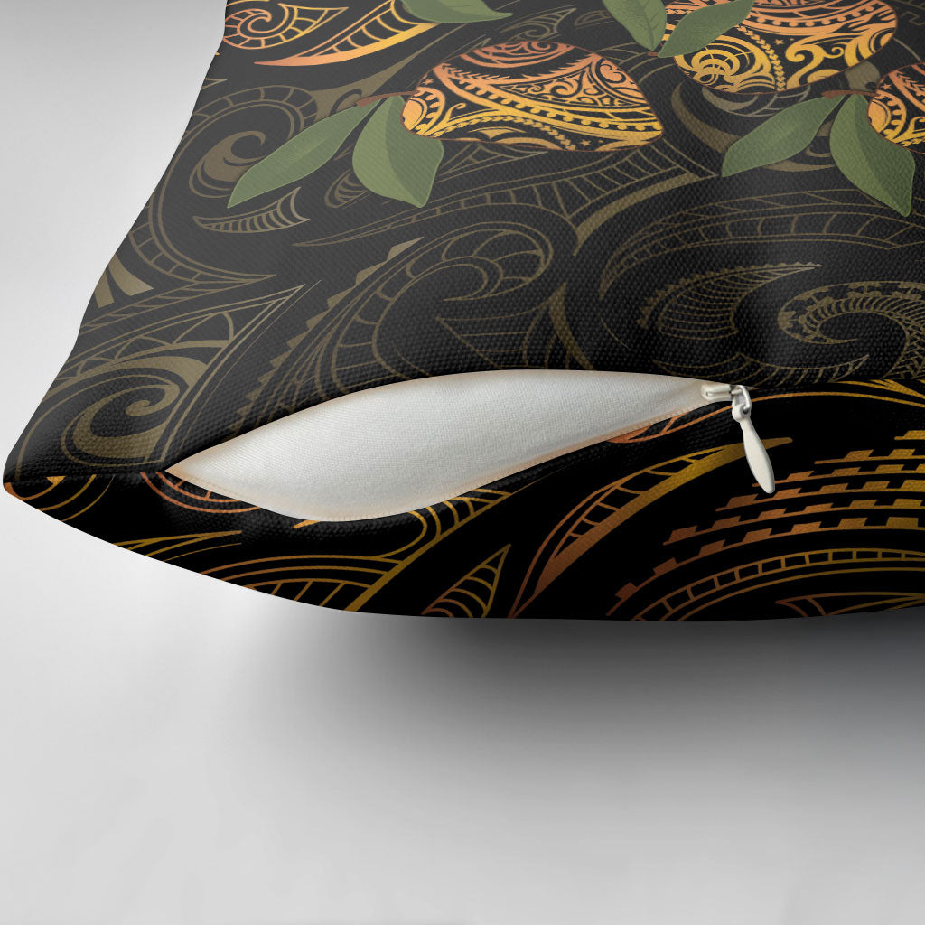 Hawaiian Mango Tribal Tattoo Pillow Cover Gold Pacific Traditional Pattern