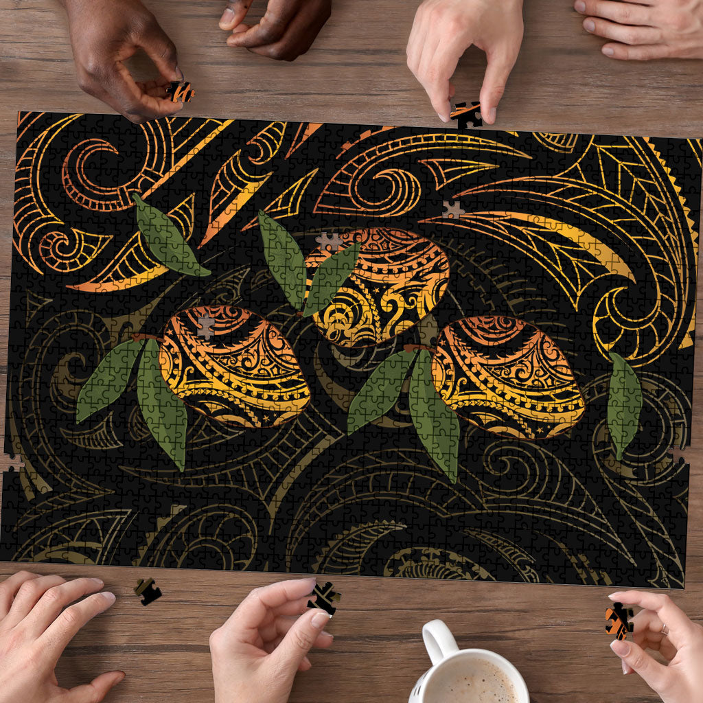 Hawaiian Mango Tribal Tattoo Puzzle Gold Pacific Traditional Pattern
