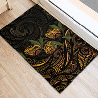 Hawaiian Mango Tribal Tattoo Rubber Doormat Gold Pacific Traditional Pattern