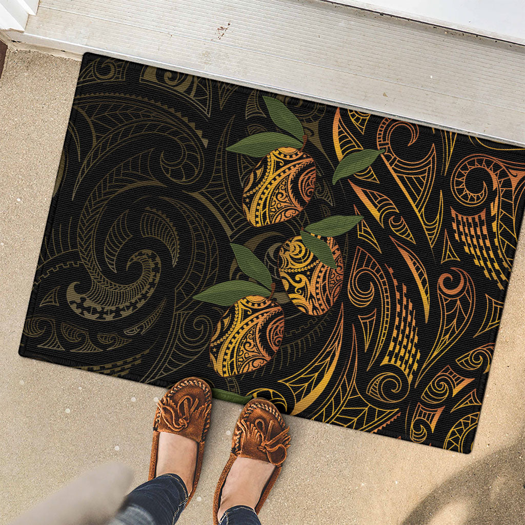 Hawaiian Mango Tribal Tattoo Rubber Doormat Gold Pacific Traditional Pattern
