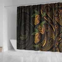 Hawaiian Mango Tribal Tattoo Shower Curtain Gold Pacific Traditional Pattern
