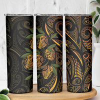 Hawaiian Mango Tribal Tattoo Skinny Tumbler Gold Pacific Traditional Pattern