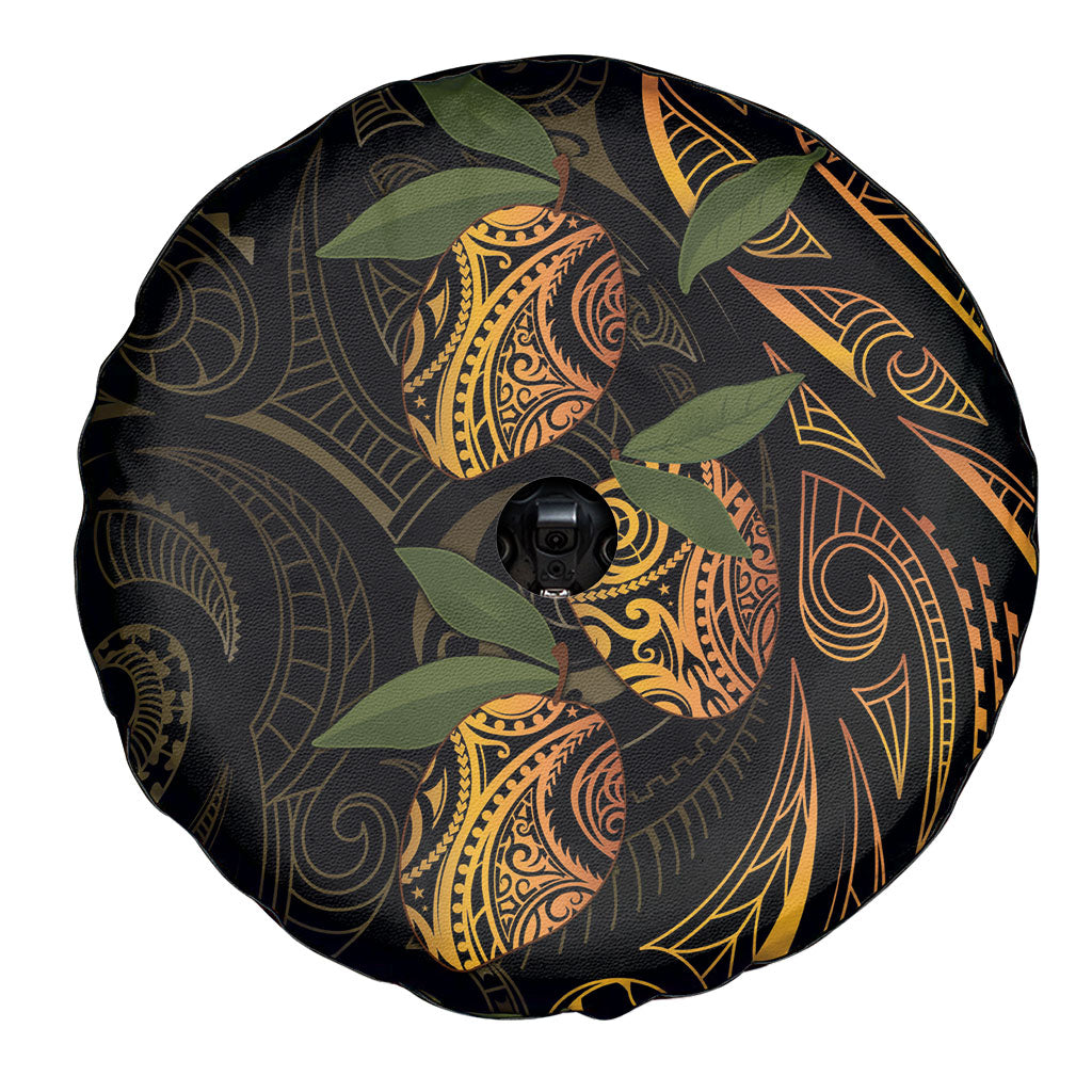 Hawaiian Mango Tribal Tattoo Spare Tire Cover Gold Pacific Traditional Pattern