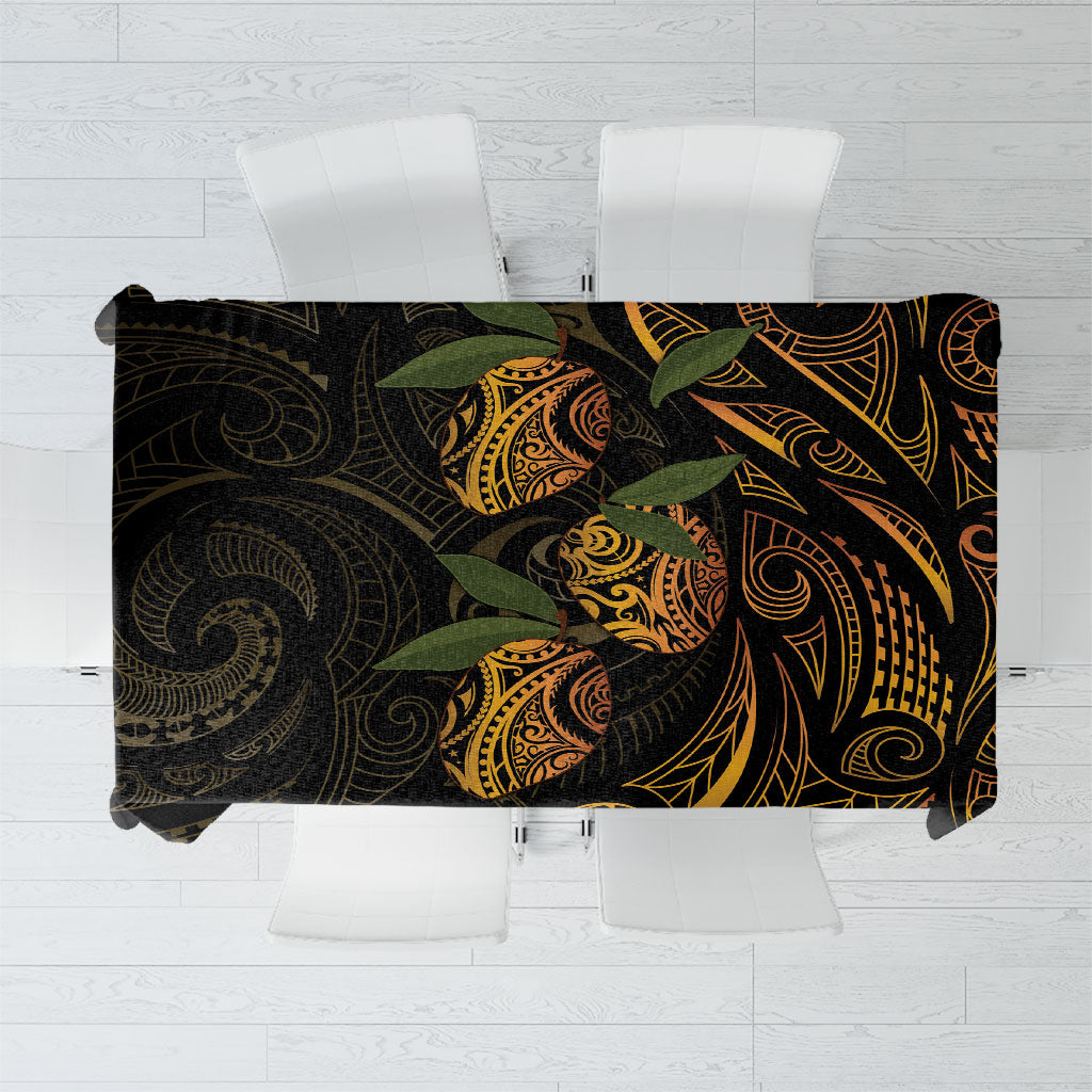 Hawaiian Mango Tribal Tattoo Tablecloth Gold Pacific Traditional Pattern