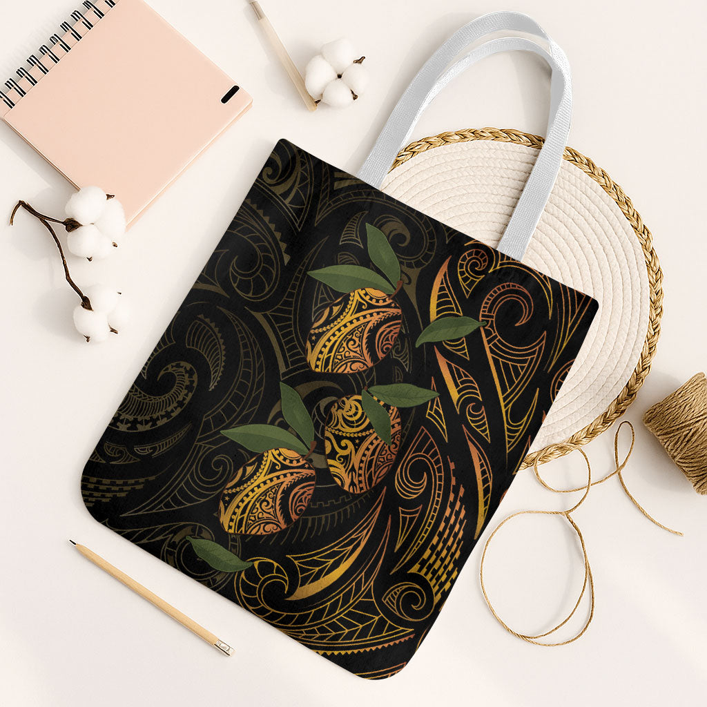 Hawaiian Mango Tribal Tattoo Tote Bag Gold Pacific Traditional Pattern