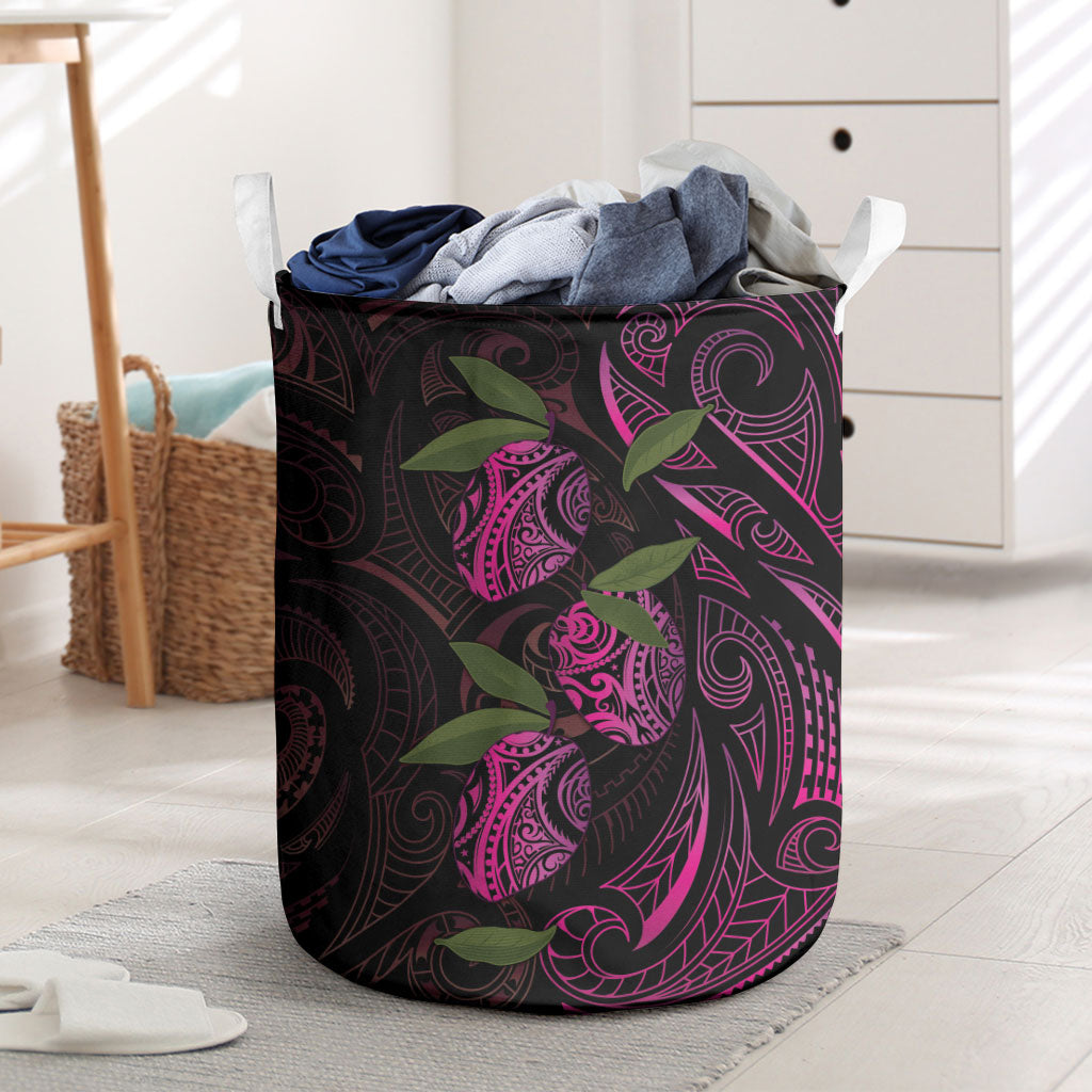 Hawaiian Mango Tribal Tattoo Laundry Basket Pink Pacific Traditional Pattern