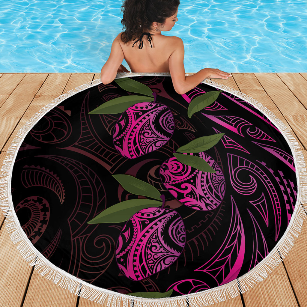 Hawaiian Mango Tribal Tattoo Beach Blanket Pink Pacific Traditional Pattern