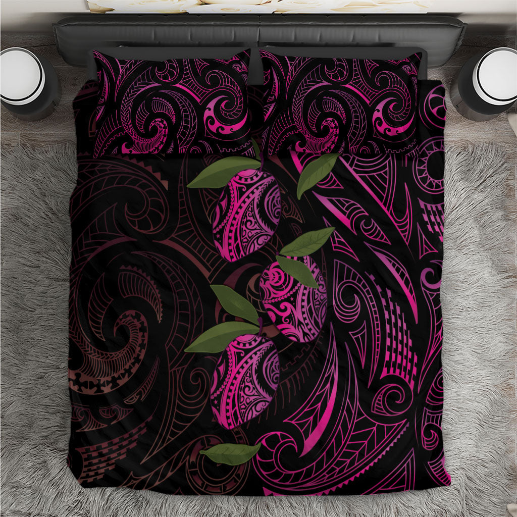 Hawaiian Mango Tribal Tattoo Bedding Set Pink Pacific Traditional Pattern