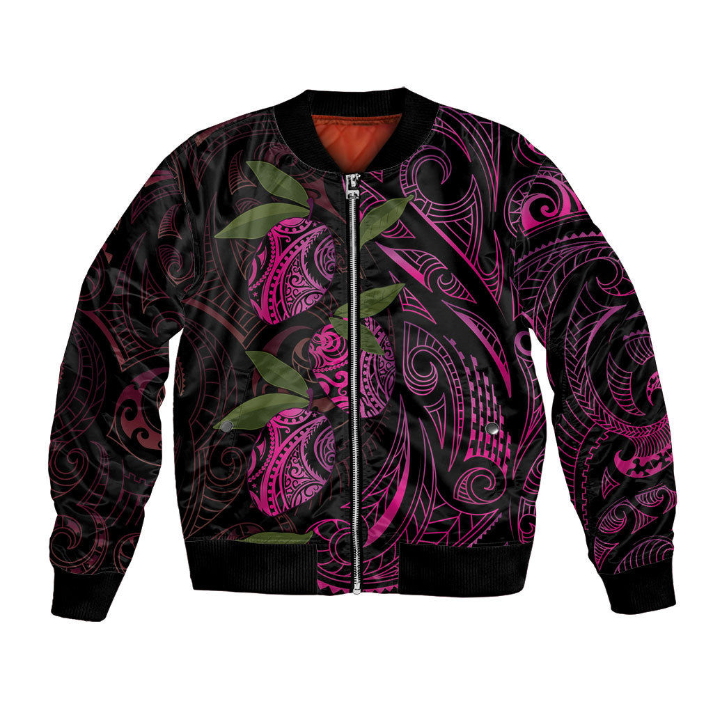 Hawaiian Mango Tribal Tattoo Bomber Jacket Pink Pacific Traditional Pattern