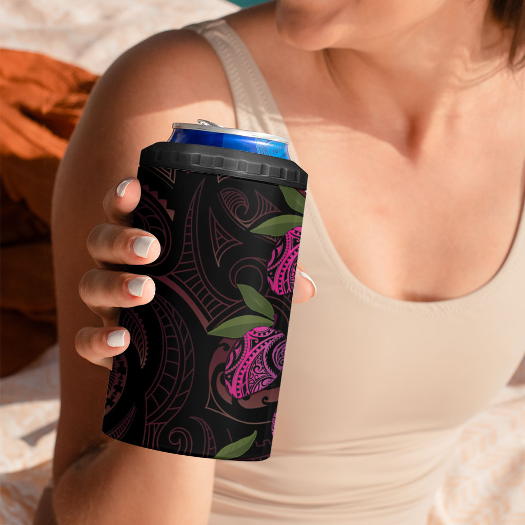 Hawaiian Mango Tribal Tattoo 4 in 1 Can Cooler Tumbler Pink Pacific Traditional Pattern