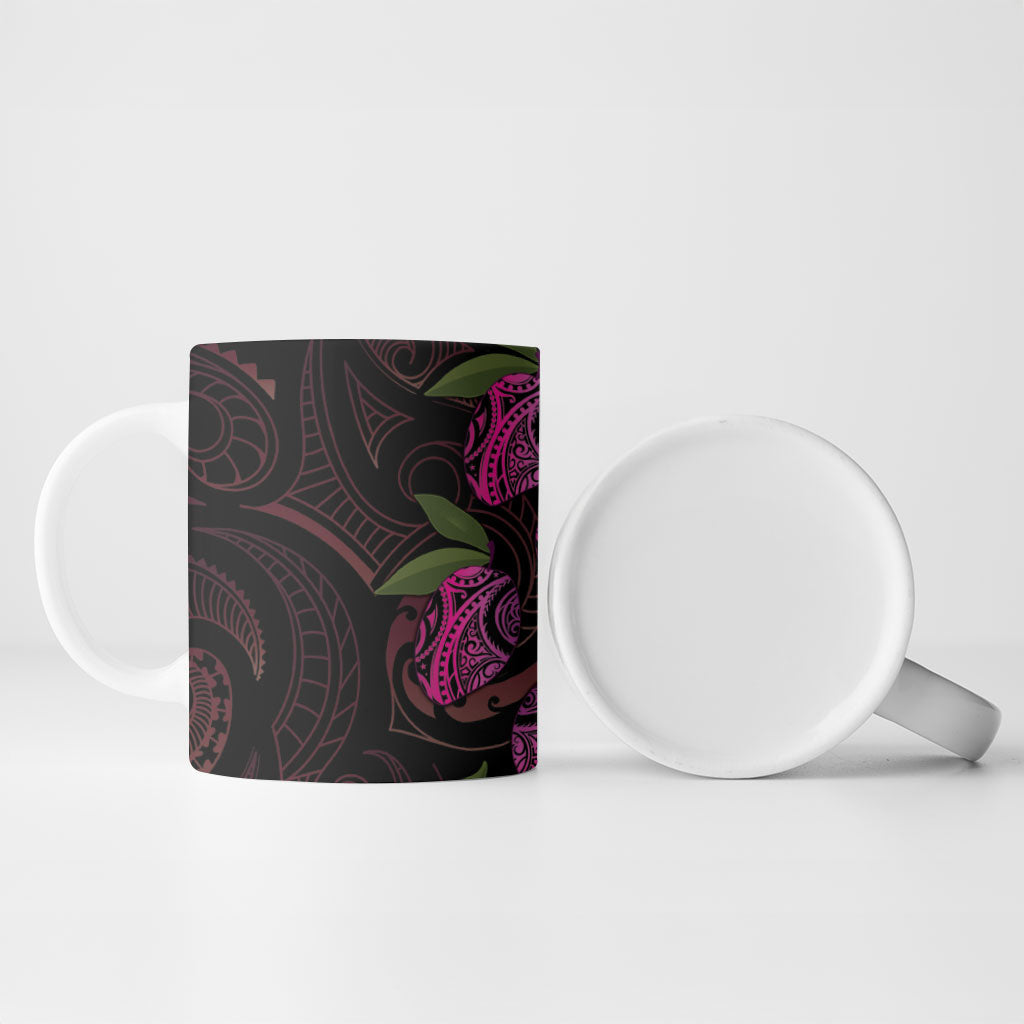 Hawaiian Mango Tribal Tattoo Ceramic Mug Pink Pacific Traditional Pattern