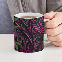 Hawaiian Mango Tribal Tattoo Ceramic Mug Pink Pacific Traditional Pattern