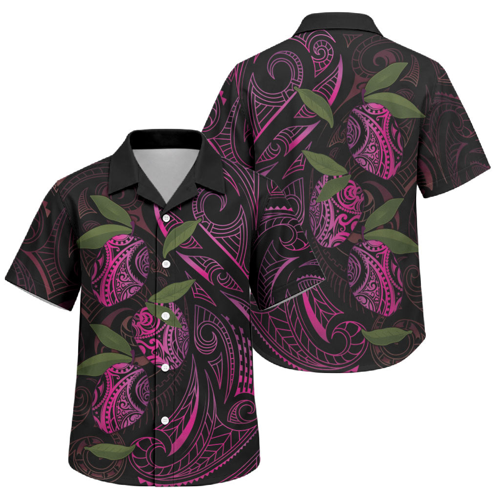 Hawaiian Mango Tribal Tattoo Family Matching Off The Shoulder Long Sleeve Dress and Hawaiian Shirt Pink Pacific Traditional Pattern