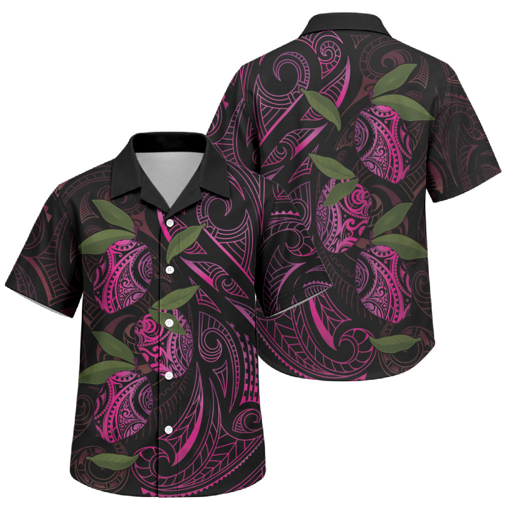 Hawaiian Mango Tribal Tattoo Family Matching Off Shoulder Short Dress and Hawaiian Shirt Pink Pacific Traditional Pattern