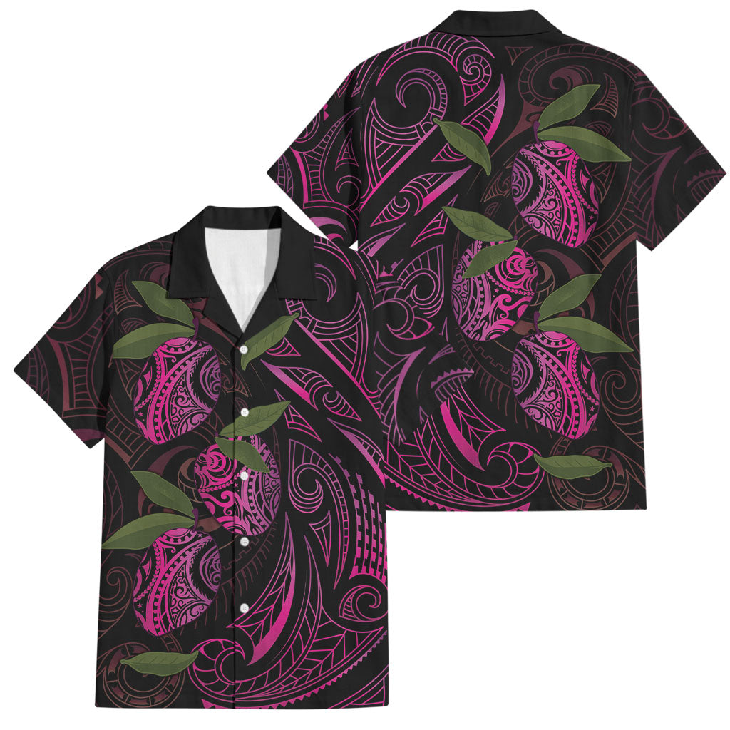 Hawaiian Mango Tribal Tattoo Family Matching Summer Maxi Dress and Hawaiian Shirt Pink Pacific Traditional Pattern