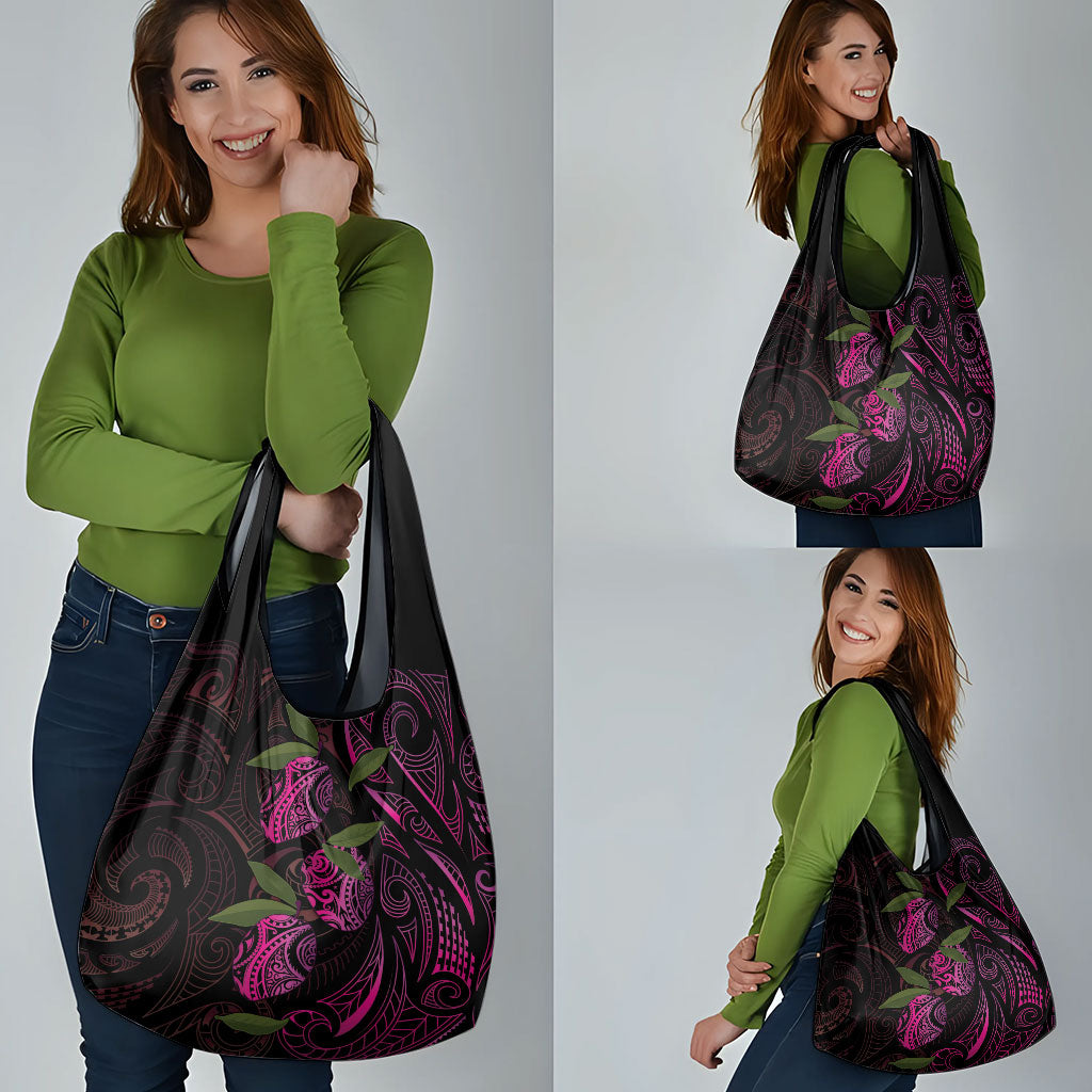 Hawaiian Mango Tribal Tattoo Grocery Bag Pink Pacific Traditional Pattern