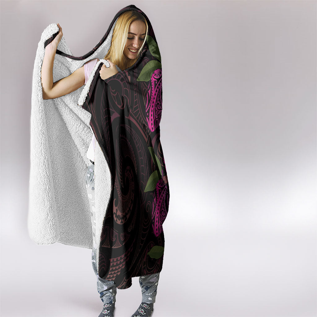 Hawaiian Mango Tribal Tattoo Hooded Blanket Pink Pacific Traditional Pattern