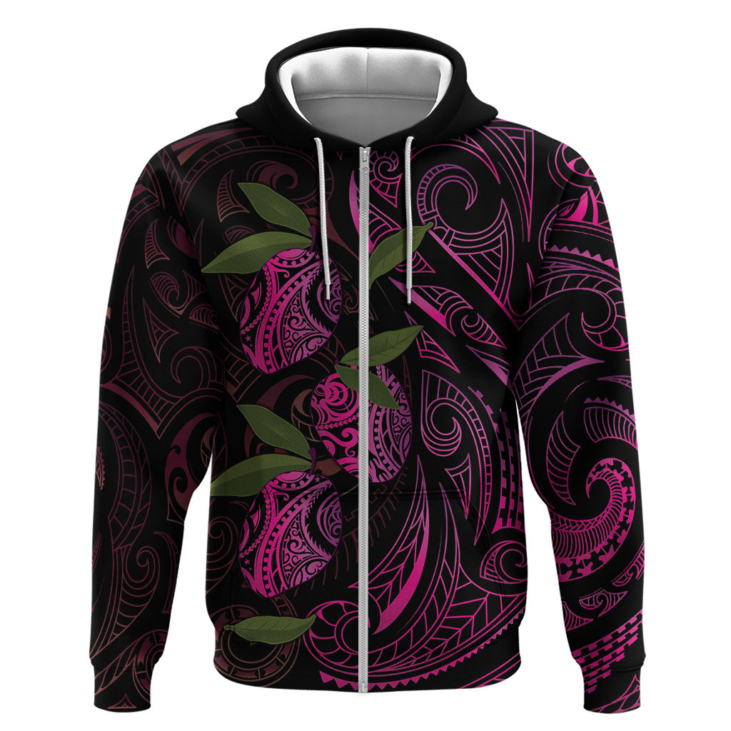 Hawaiian Mango Tribal Tattoo Hoodie Pink Pacific Traditional Pattern