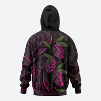 Hawaiian Mango Tribal Tattoo Hoodie Pink Pacific Traditional Pattern