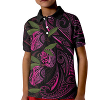 Hawaiian Mango Tribal Tattoo Kid Polo Shirt Pink Pacific Traditional Pattern