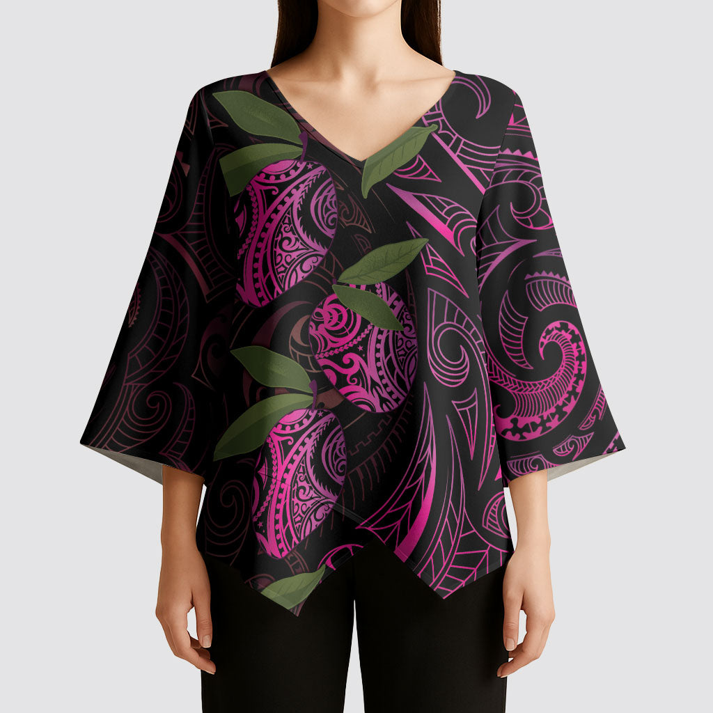Hawaiian Mango Tribal Tattoo Kimono Sleeve Blouse Pink Pacific Traditional Pattern