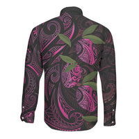 Hawaiian Mango Tribal Tattoo Long Sleeve Button Shirt Pink Pacific Traditional Pattern