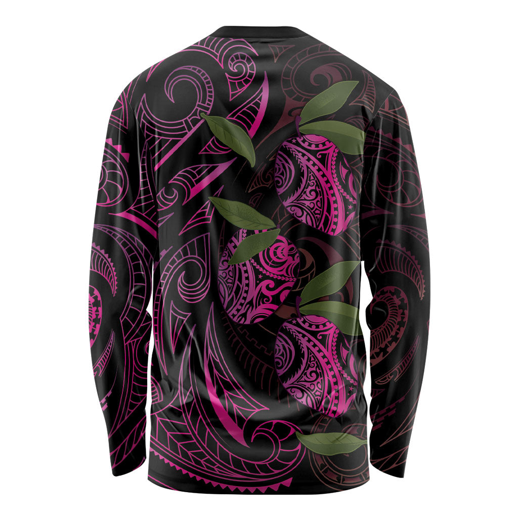 Hawaiian Mango Tribal Tattoo Long Sleeve Shirt Pink Pacific Traditional Pattern