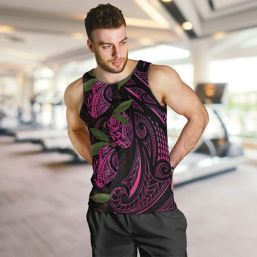 Hawaiian Mango Tribal Tattoo Men Tank Top Pink Pacific Traditional Pattern