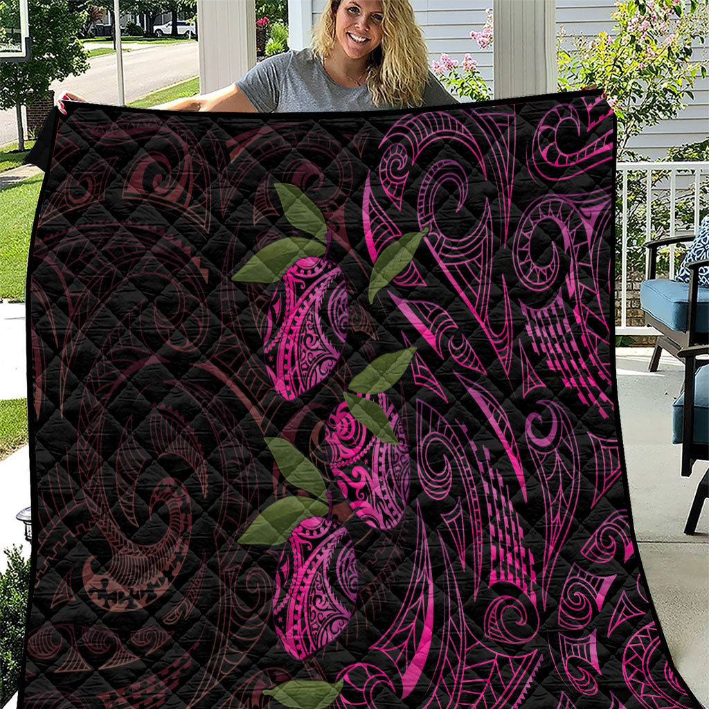 Hawaiian Mango Tribal Tattoo Quilt Pink Pacific Traditional Pattern