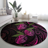 Hawaiian Mango Tribal Tattoo Round Carpet Pink Pacific Traditional Pattern