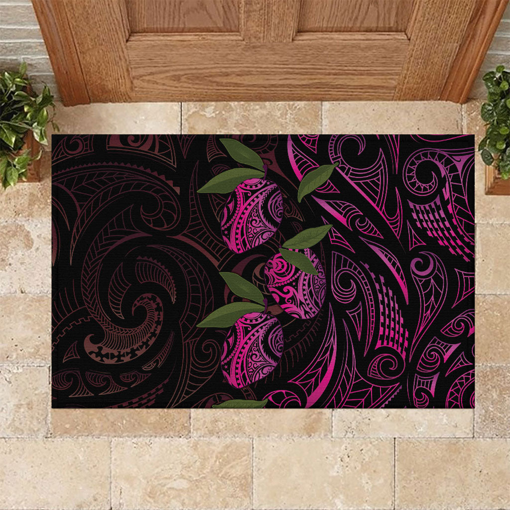 Hawaiian Mango Tribal Tattoo Rubber Doormat Pink Pacific Traditional Pattern