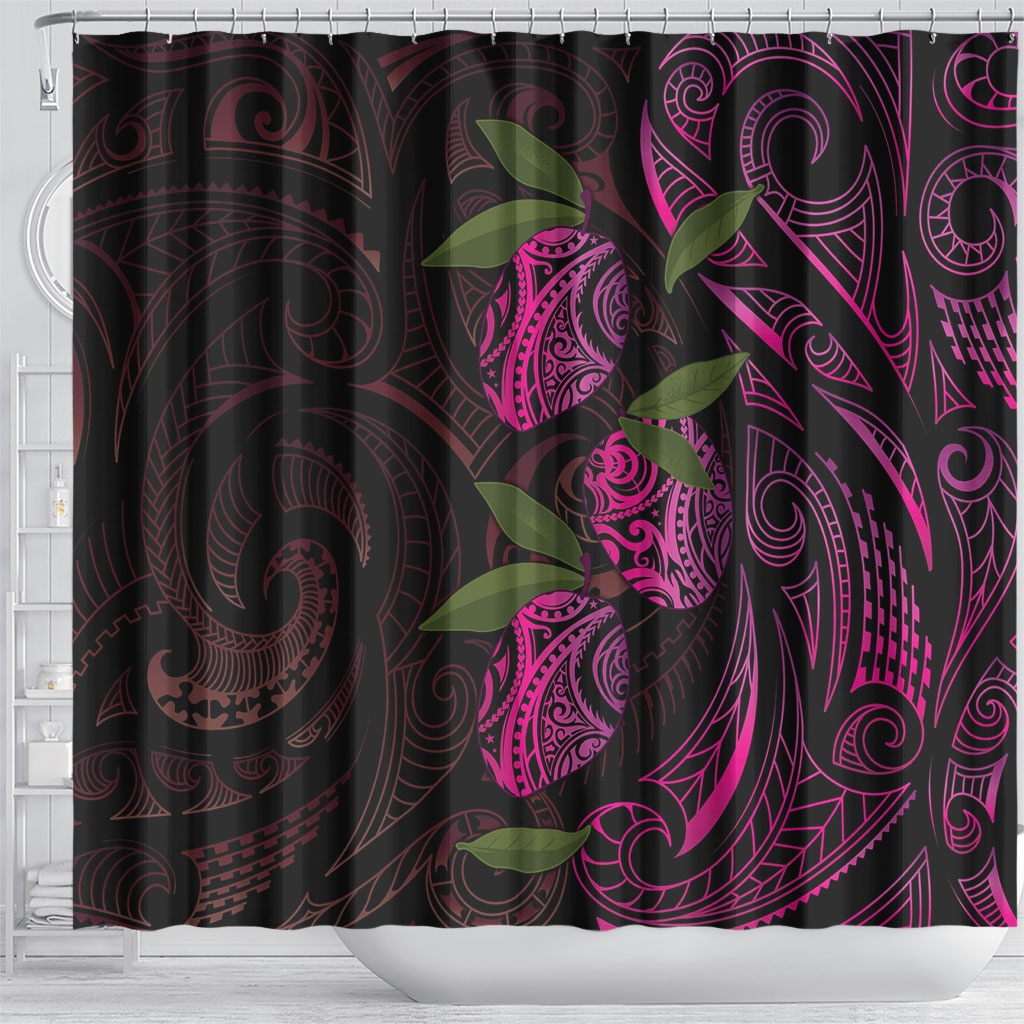 Hawaiian Mango Tribal Tattoo Shower Curtain Pink Pacific Traditional Pattern