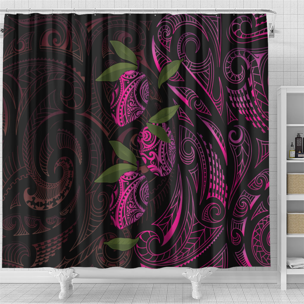 Hawaiian Mango Tribal Tattoo Shower Curtain Pink Pacific Traditional Pattern