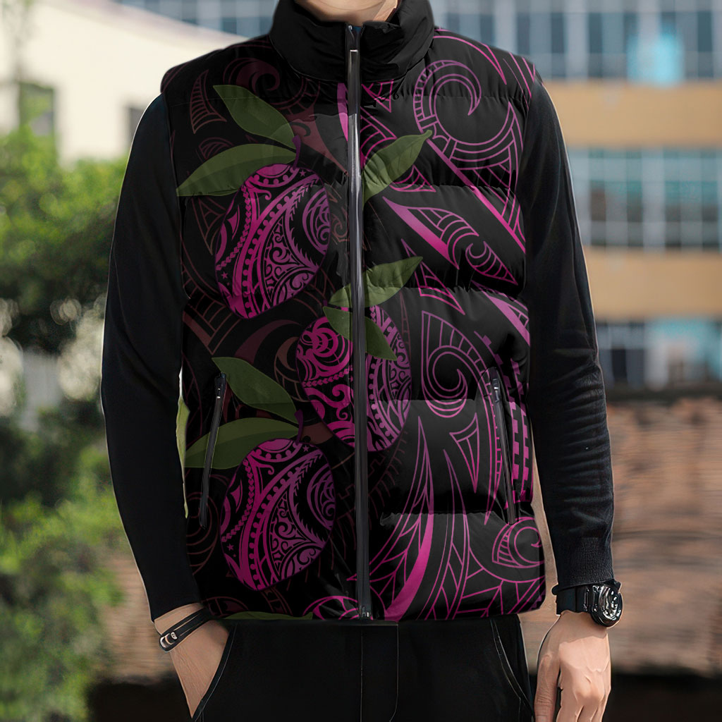 Hawaiian Mango Tribal Tattoo Sleeveless Puffer Jacket Pink Pacific Traditional Pattern