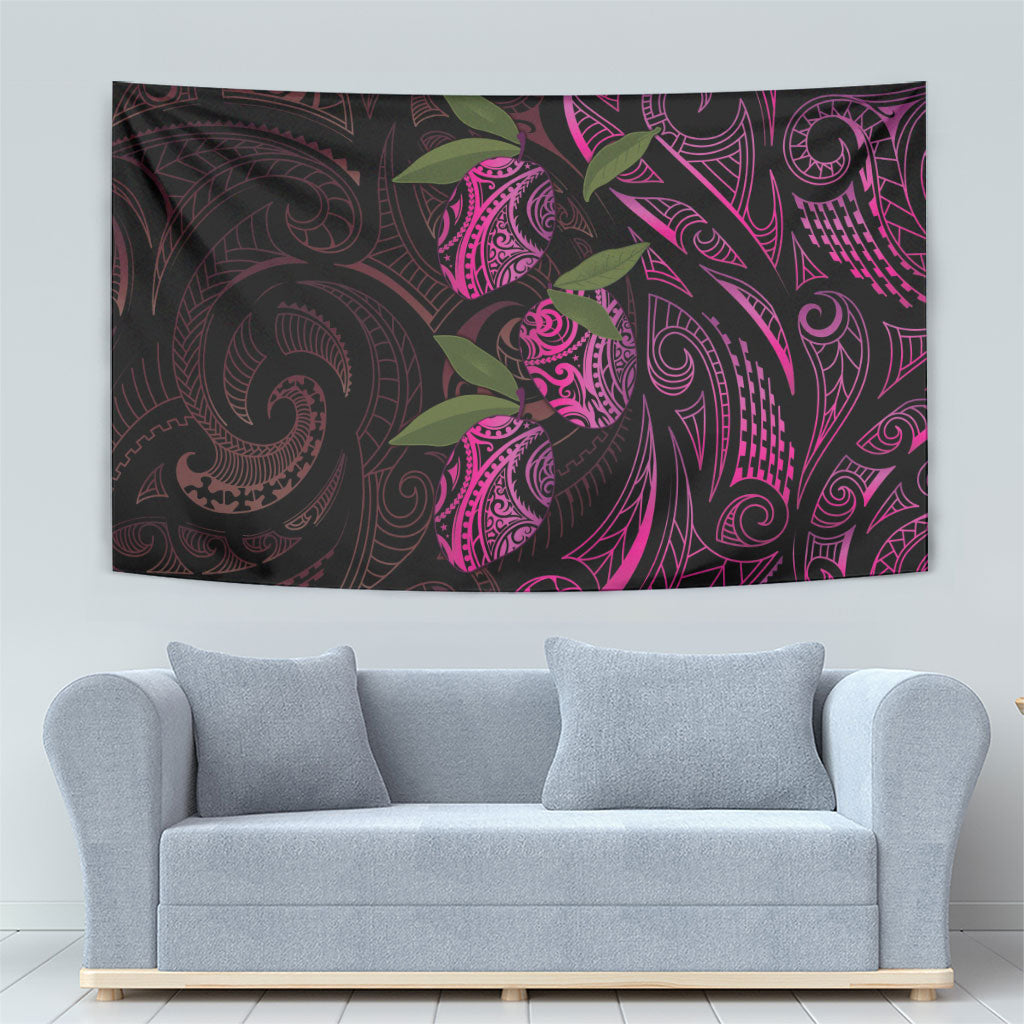 Hawaiian Mango Tribal Tattoo Tapestry Pink Pacific Traditional Pattern
